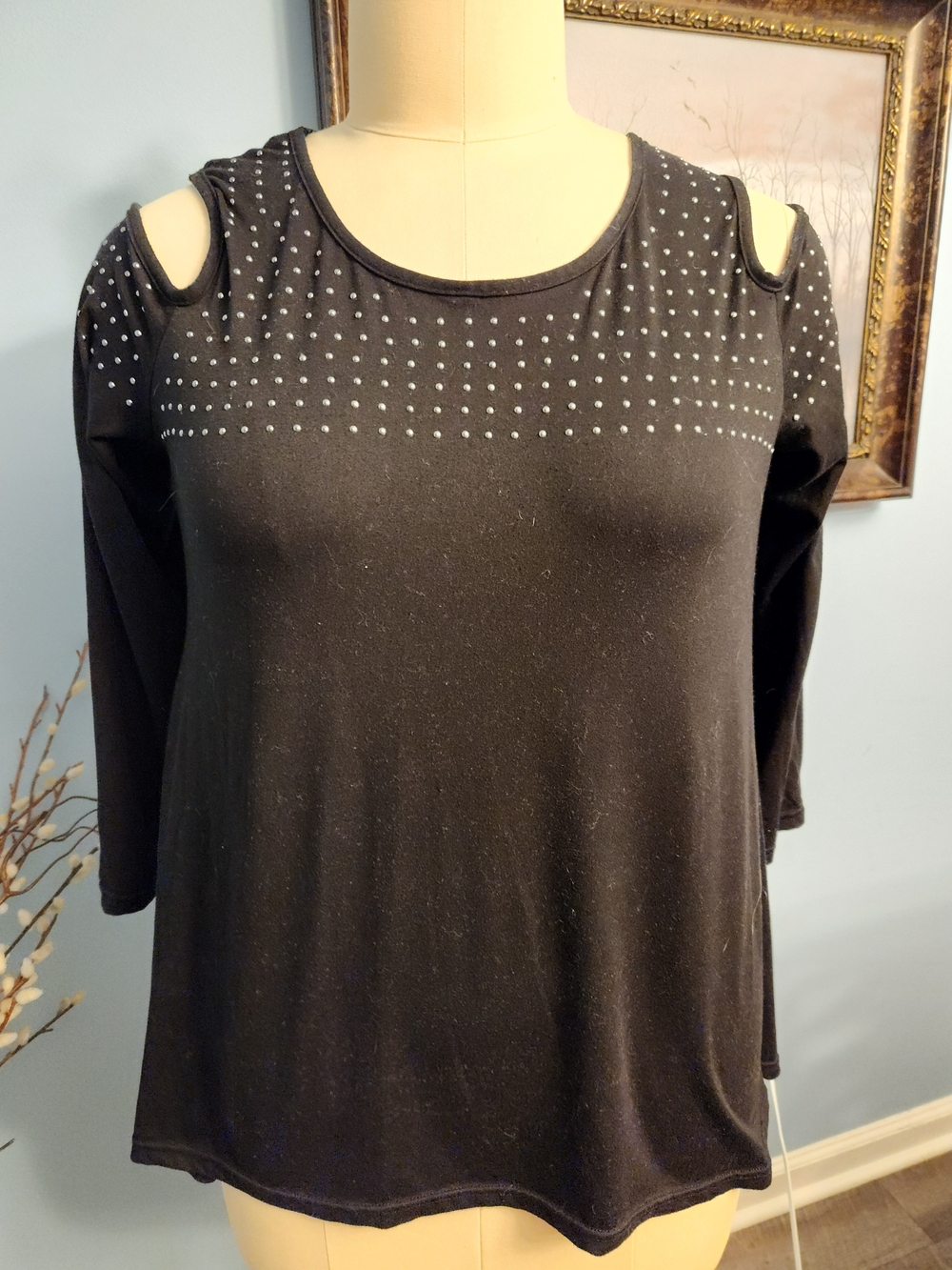 French Laundry Black Cold-Shoulder Top with Stud Accents